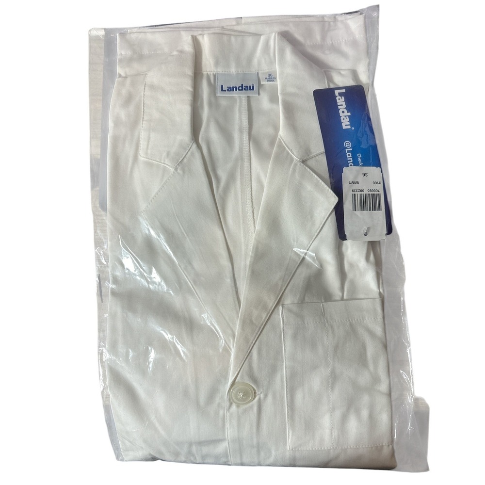 Landau Medical Lab Jacket Coat Men Sz‎ 36 Mid Length White Button Front NEW
